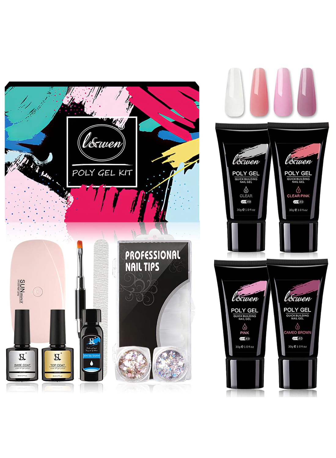 13Pcs Nail Poly Gel Kit with 4 Colors Nails Gel, Complete Starter Kit with Nail Lamp, Gift Set for Beginners with Everything Nail Art DIY at Home