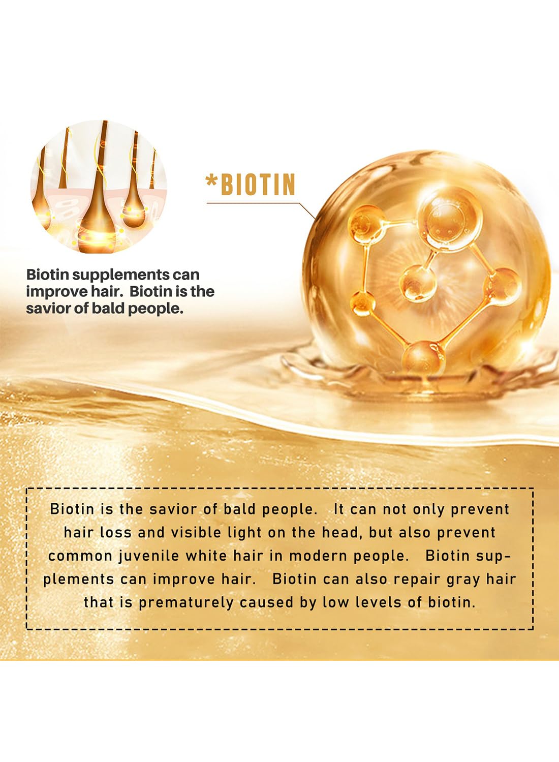 Biotin Hair Growth Serum, Premium Biotin Hair Growth Spray with Castor Oil, Hair Thickening Herbal Serum for Hair Growth, for Thicker Longer & Stronger Hair, Reduces Hair Loss 30ml