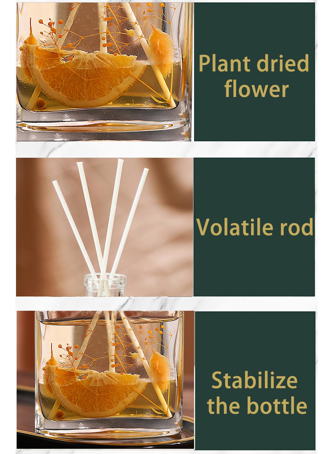 Flower Reed Diffuser Set with Incense Diffuser Sticks and Preserved Flower, Elegant Home Fragrance for Home Decor, Living Room, Bathroom, Kitchen, Odor Elimination 120ml
