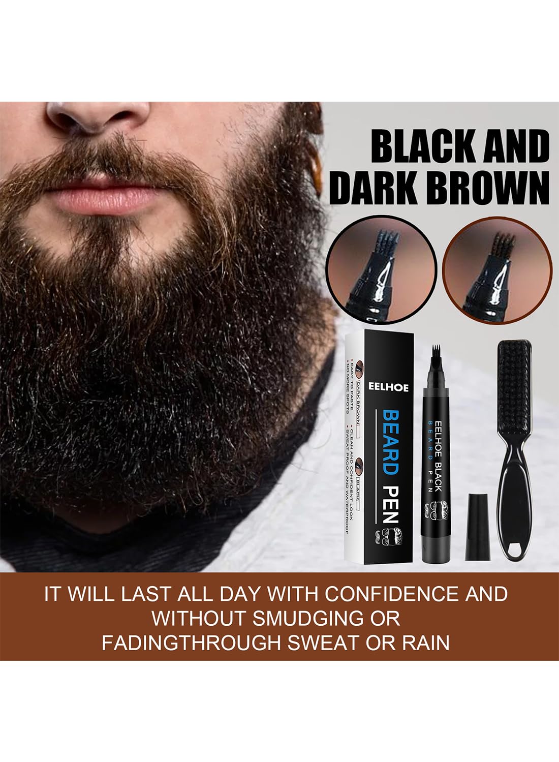 Beard Pen Kit with Brush, Beard Filler Pencil to Create Natural Black for Man
