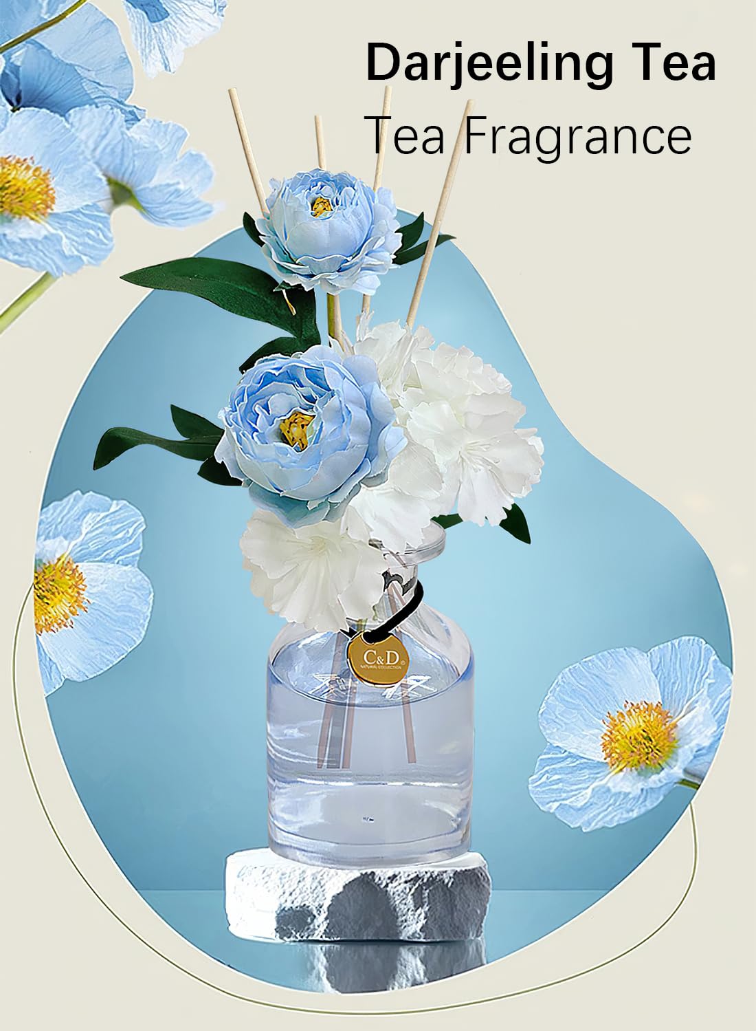 Flower Reed Diffuser Set, Premium Elegant Long Lasting Natural Scented Diffuser with Natural Plant Extracts, Scented Gift Set for Bedroom Bathroom Home Decor Office 100ml