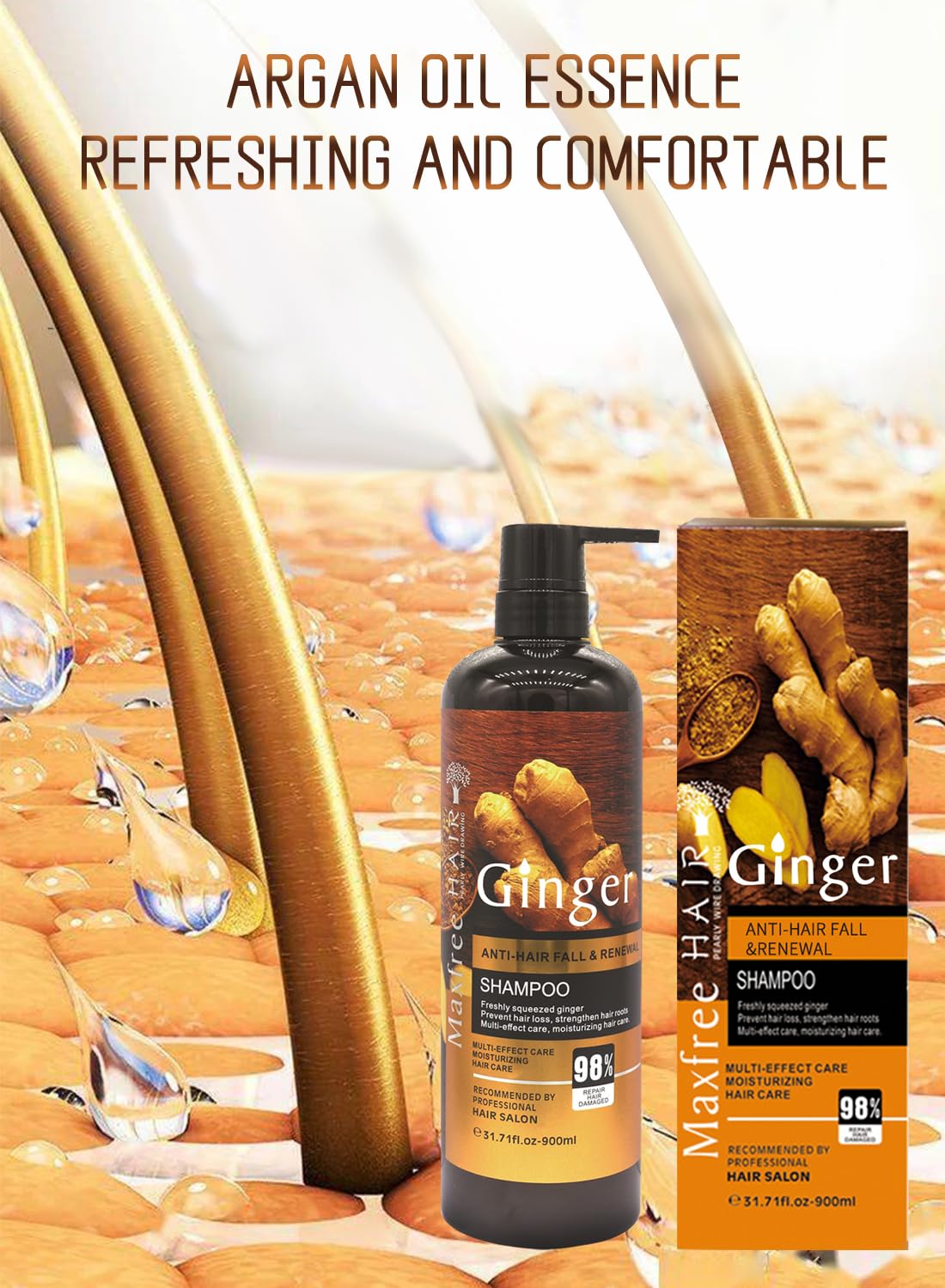Shampoo with Ginger, Deep Cleansing Moisturizing Refreshing Oil Control Hair Loss Shampoo, Hair Growth Shampoo for Thinning Hair & Hair Loss, Hair Loss Treatment 900ml