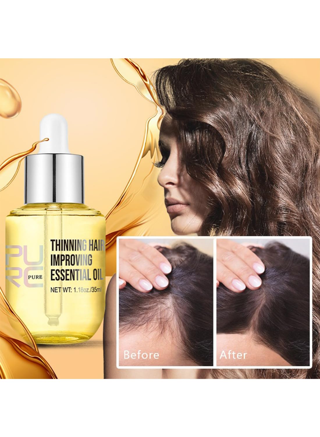 Hair Essential Oil, Turmeric Scalp & Hair Strengthening Oil, Pure Natural Hair Growth Oil for Hair Growth, Scalp Treatment for Thicker Longer Fuller Healthier Hair, Improve Thinning Hair 35ML