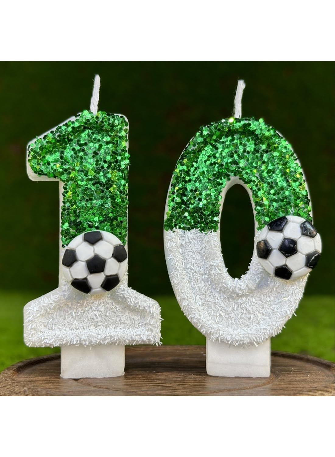 White Green Number Football Cake Candle