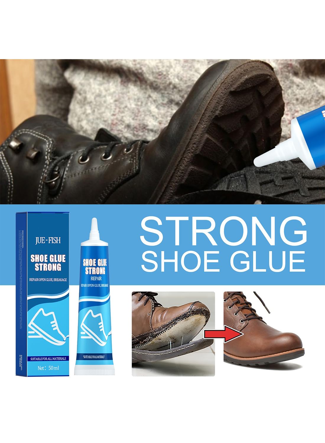 Shoe Glue Strong, Waterproof Transparent Sealant Sole Repair Glue for Shoes 60ml