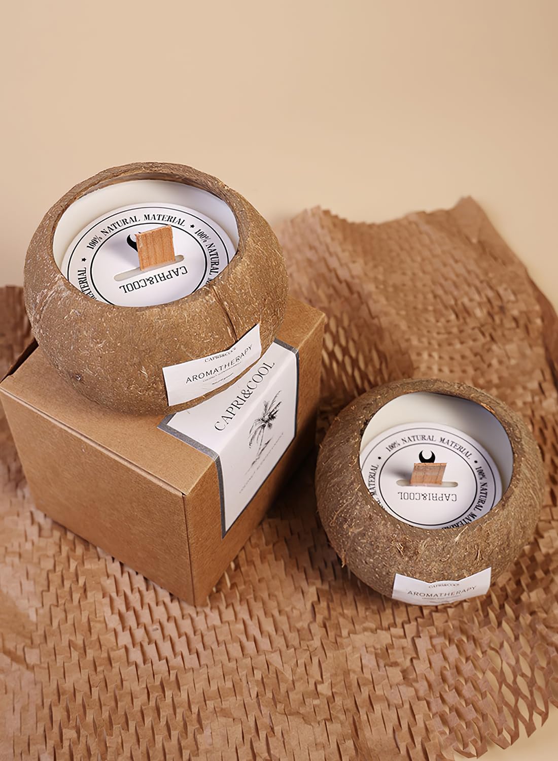 Scented Soy Coconut Shell Candles, Eco Friendly Natural Real Coconut Bowl Candle for Home and Beach Decor, Aromatherapy Candle, Odor Eliminating 200g