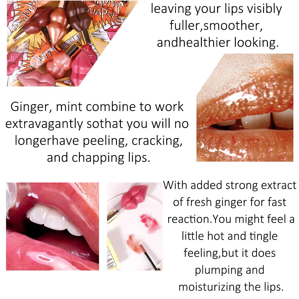 Lip Plumper with Mint and Ginger Extract, Mirror Gloss Ultra Hydrating Long Lasting Nonstick Cup Moisturizing Tinted Lip Gloss, Nourishing Lip Gloss for Girls & Women