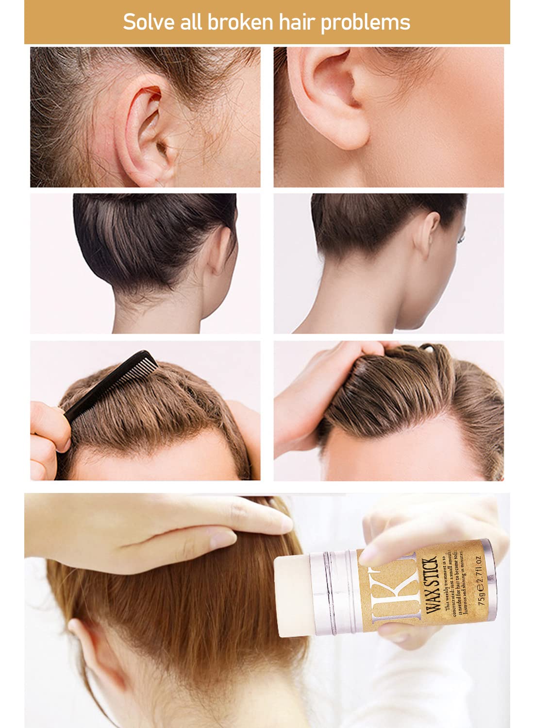 Hair Wax Stick Strong and Long-Lasting Hold Non-greasy Styling Wax for Flyaways Edge Frizz Hair Suitable for Unisex-75g