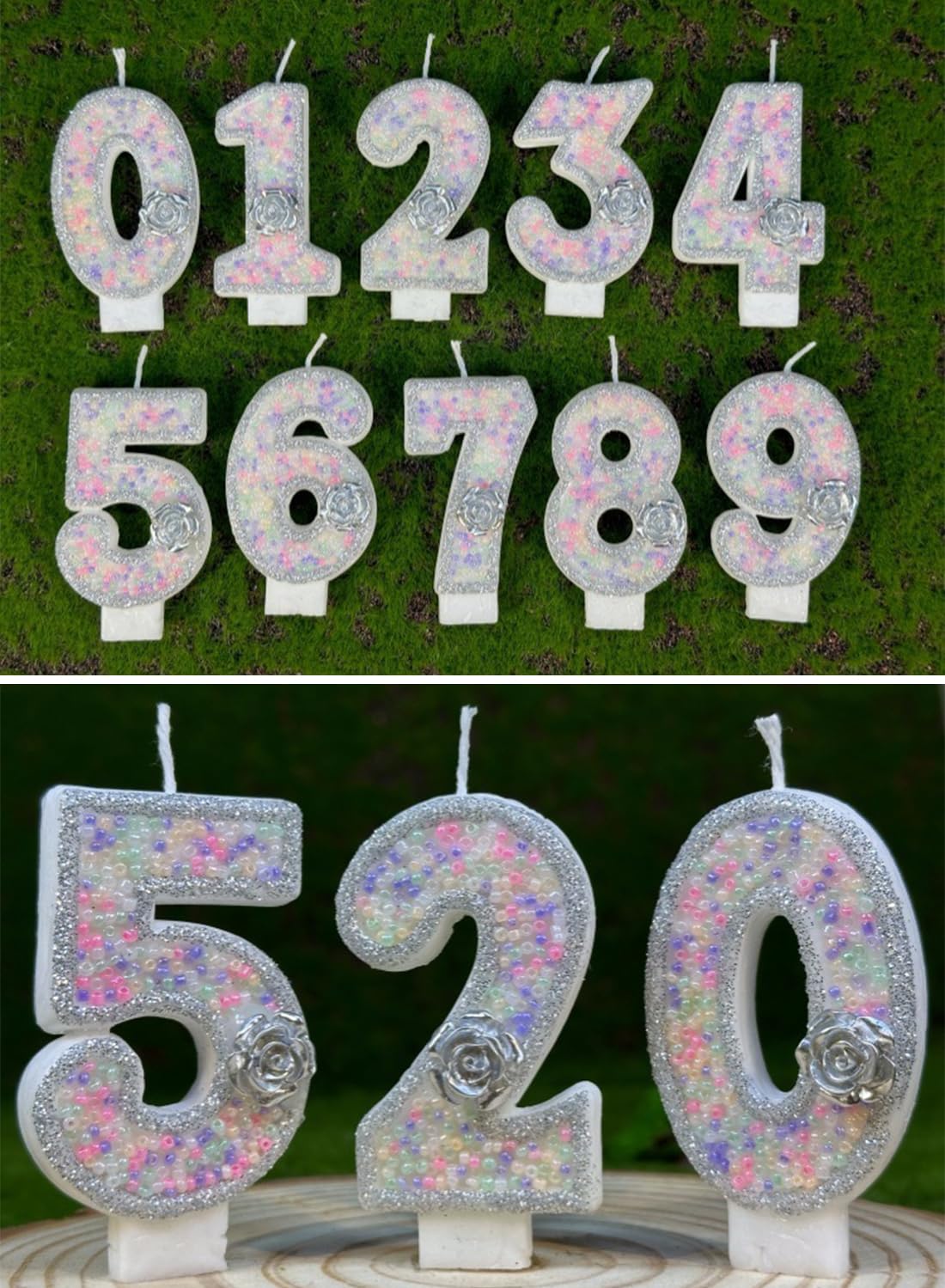 White Number Silver Flower Cake Candle