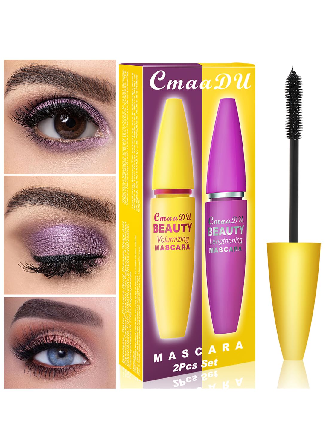 2Pcs 4D Silk Fiber Lash Mascara, Waterproof & Long-Lasting, Long Natural Thickening Lengthening Eye Makeup No Clumping, No Smudging Lasting All Day (Pack of 2)