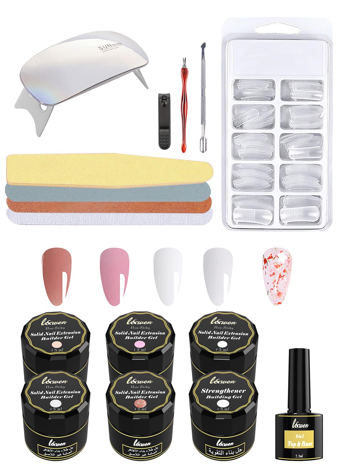16 Pcs Solid Builder Nail Gel Kit, 5 Colors Building Gel & Strengthener, Non Sticky Hand Sculpture Hand Nail Extension Gel, Gift Set for Home DIY Nail Salon, for Beginners and Pros