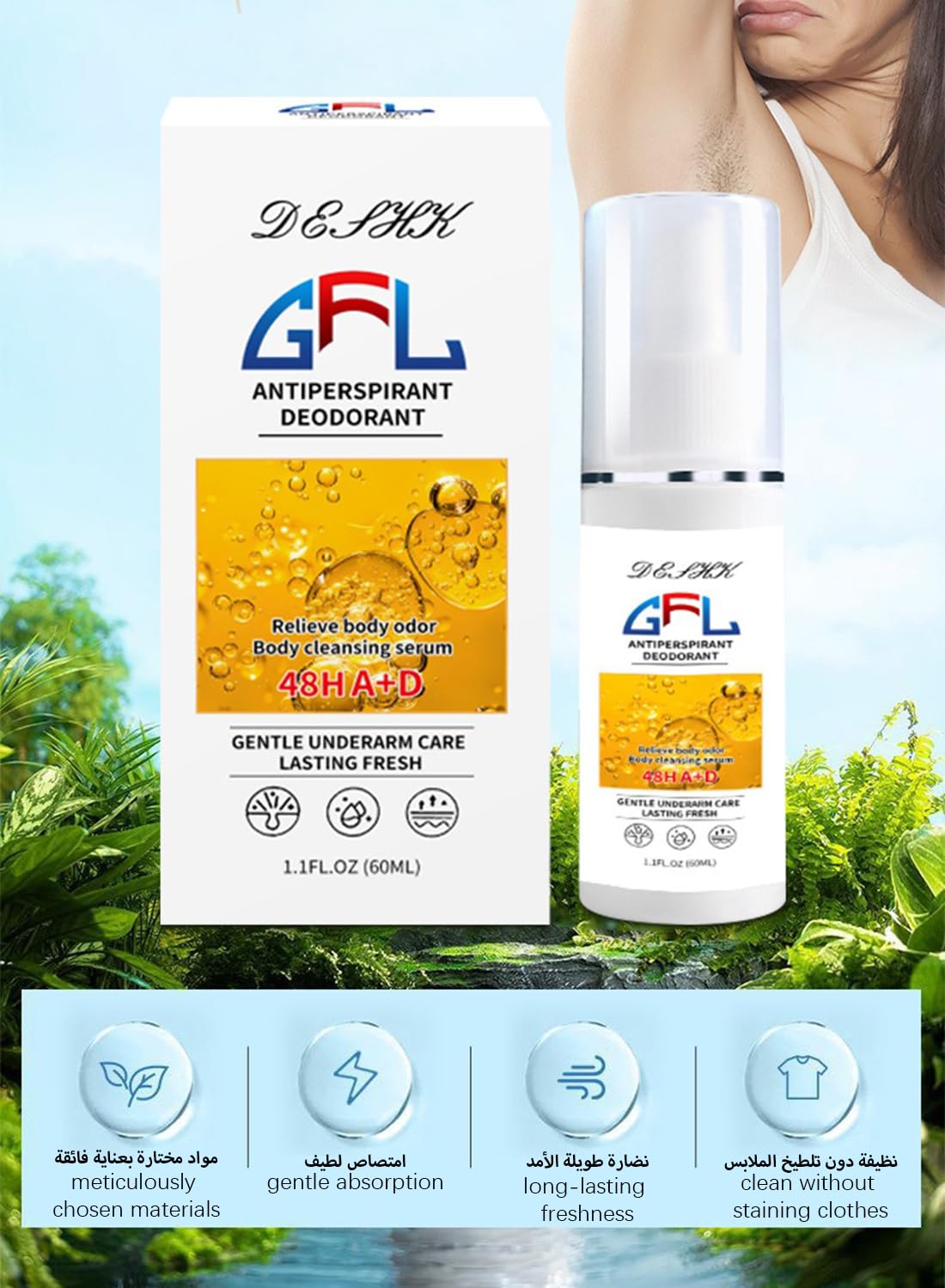 Antiperspirant Deodorant Spray, Gentle Underarm Care, Long Lasting Fresh, 48 Hour Sweat and Odor Protection, Relieve Body Odor, for Unisex 60ml
