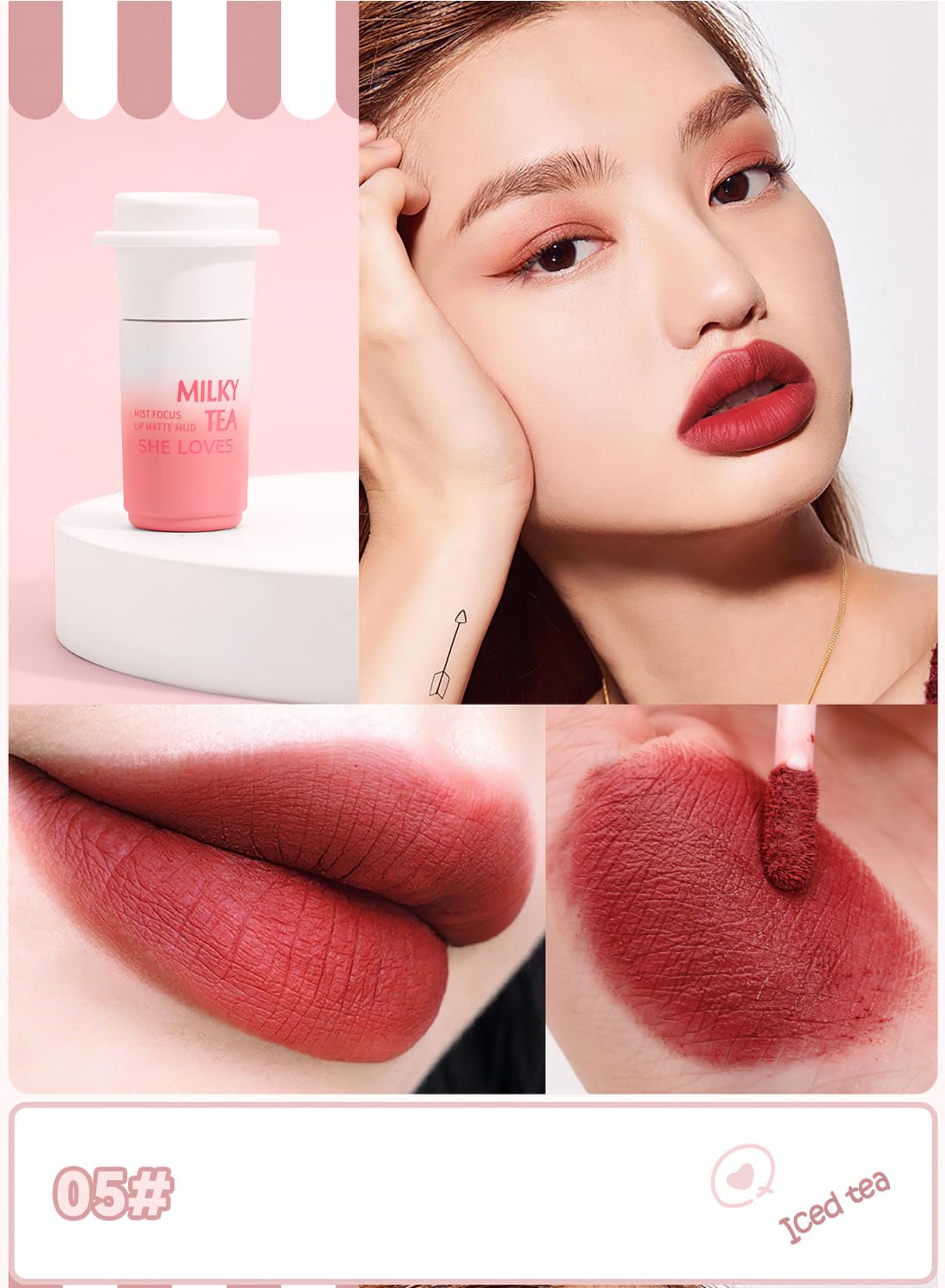 Matte Velvet Lip Gloss, Lightweight Waterproof Not Easy Fade Long Lasting Lipstick Liquid, Lip Makeup for Women, Matte Finish