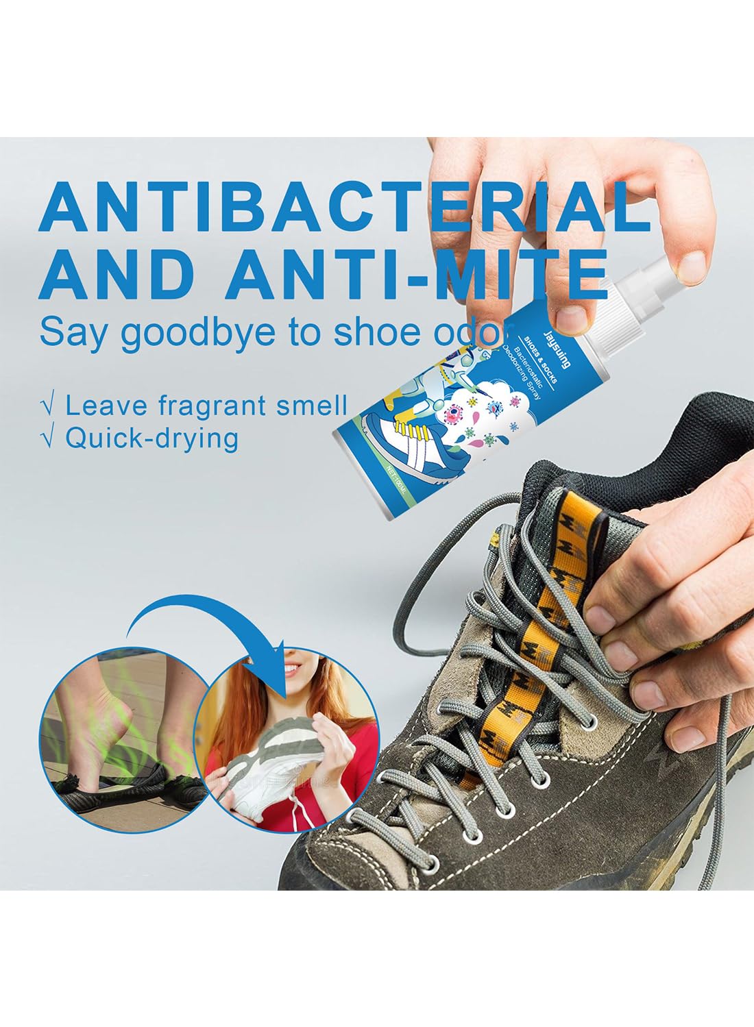 Shoes & Socks Bacteriostatic Deodorizing Spray, Shoe Odor Eliminator Spray 100ml