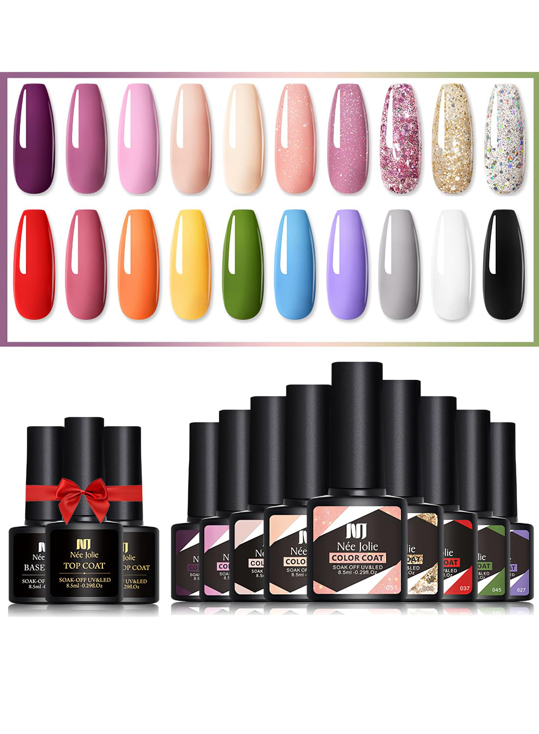 23Pcs Gel Nail Polish Set, Soak off Nail Lamp Gel Polish Starter Set with Base Gel Top Coat Matte Top Coat, for Nail Art Salon Home, Gift for Women