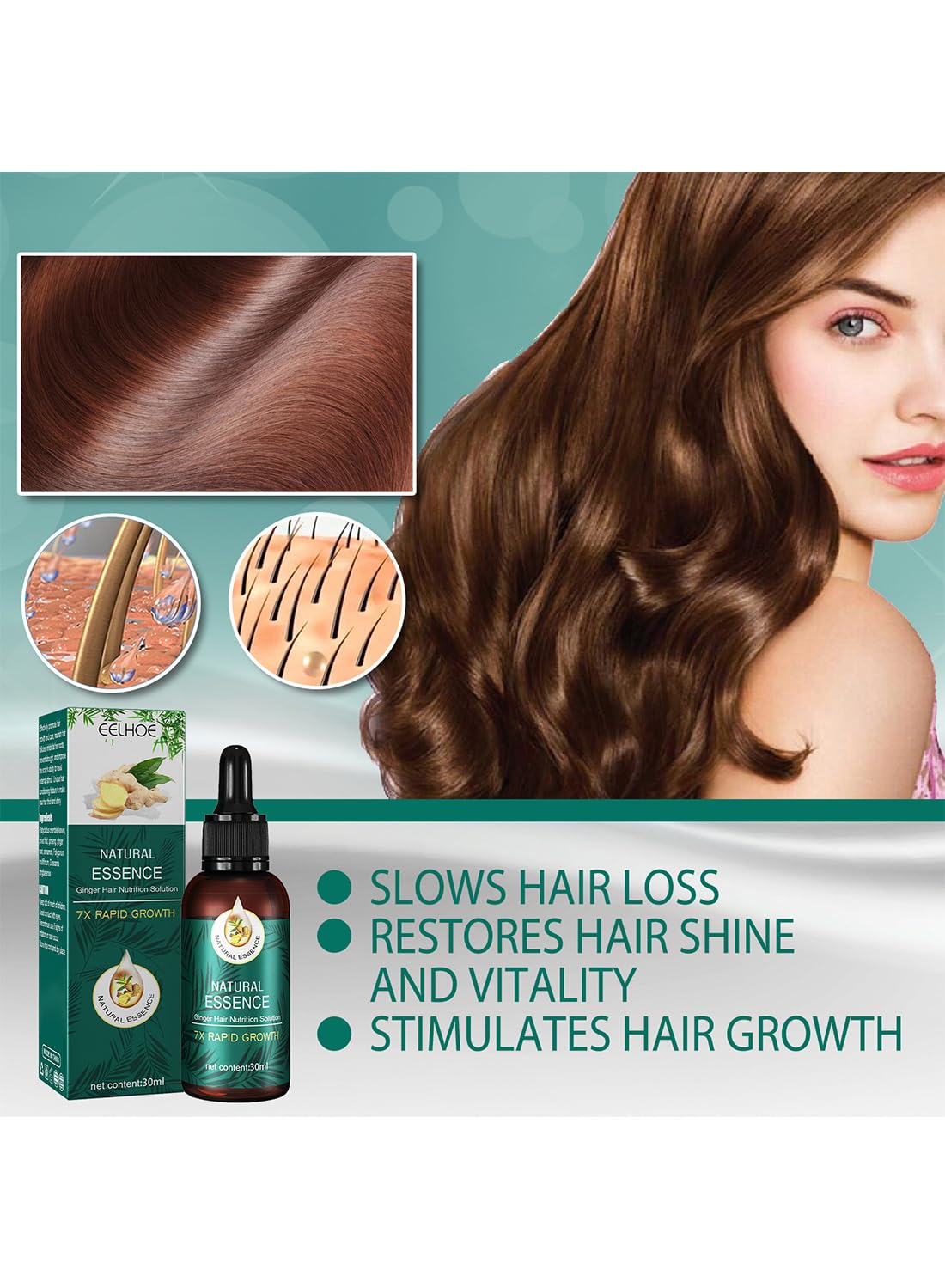 Natural Essence Ginger Hair Nutrition Solution, Ginger Hair Growth Serum, Non Greasy Hair Growth Oil to Prevent Hair Loss and Stimulate Hair Growth for Stronger, Thicker, Longer Hair 30ml