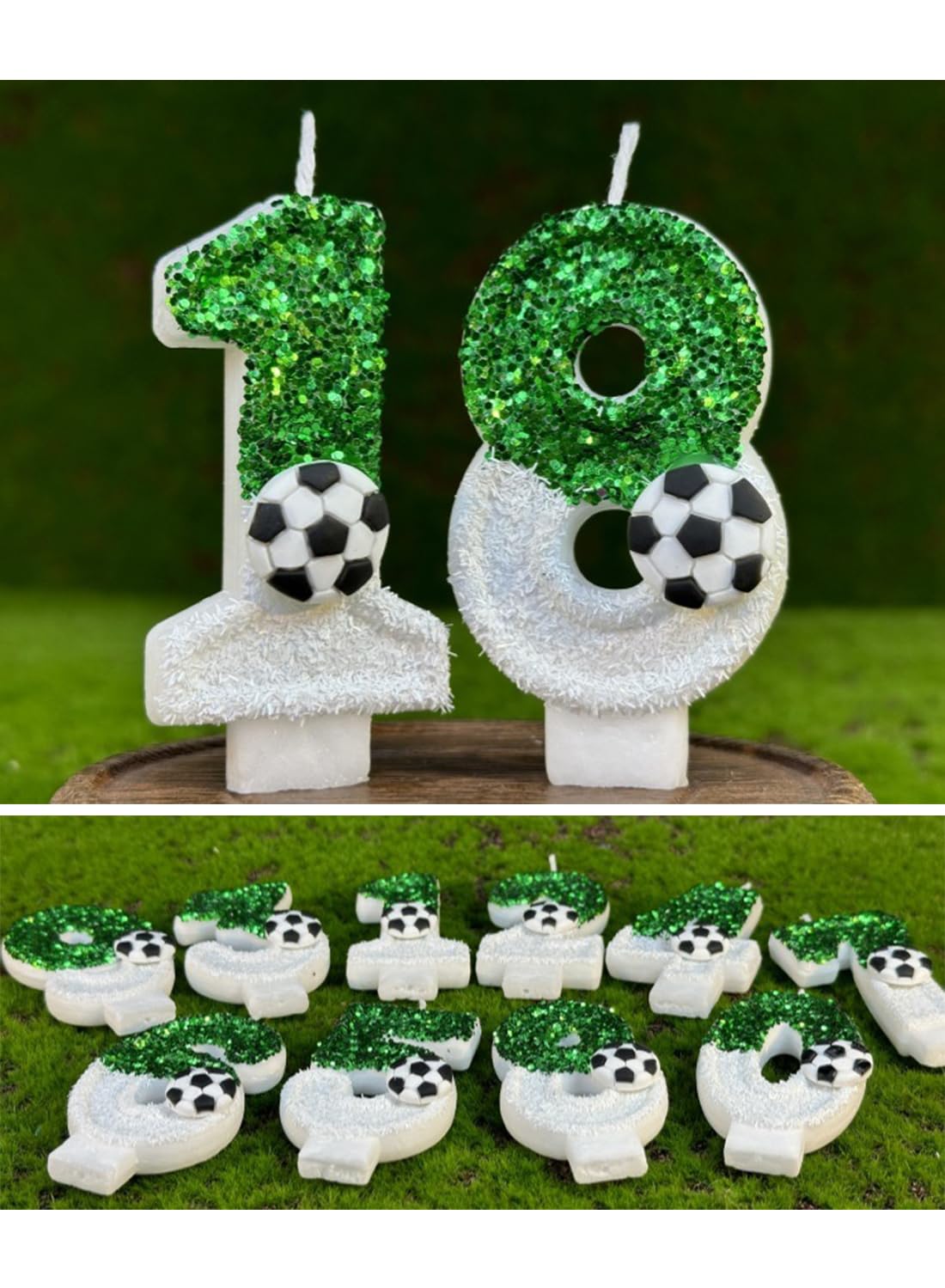 White Green Number Football Cake Candle