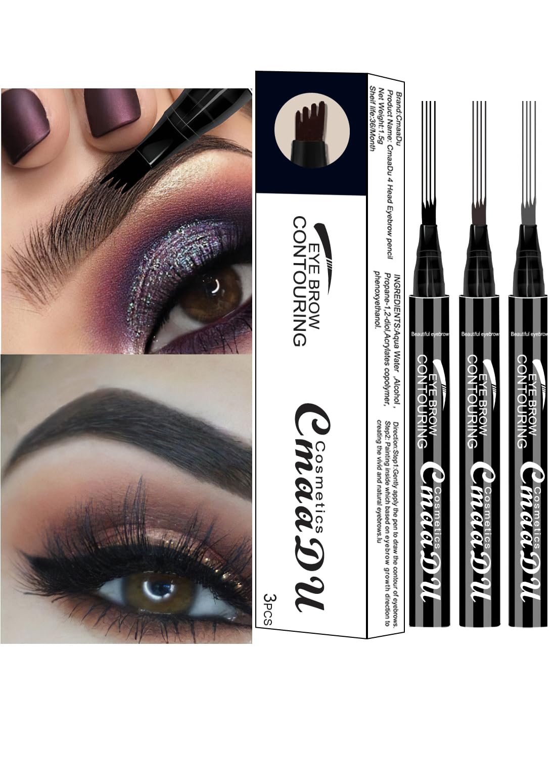 3 Pcs Liquid Eyebrow Pencil Set, Ultra-Fine Tip, Long Lasting Waterproof Smudge Proof Liquid Eyebrow Pencil, Daily Eye Brow Makeup