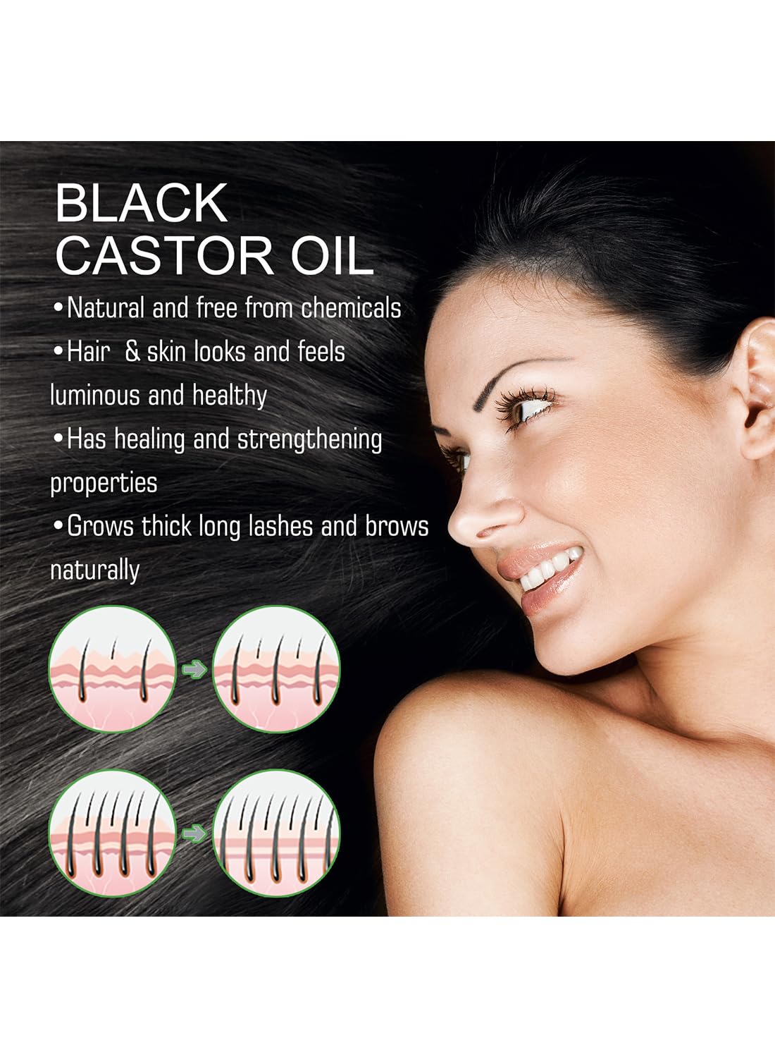 Black Castor Oil for Hair Growth, Multi-Purpose Castor Oil, 100% Pure Cold Pressed, Moisturizing Anti Dandruff Hair Growth Oil for Unisex 30ml