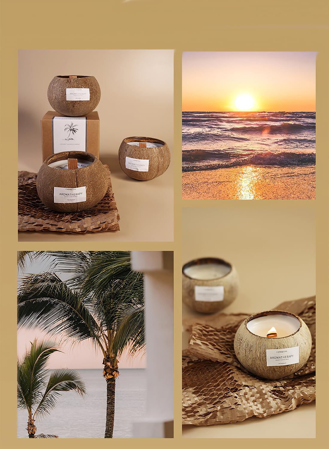 Scented Soy Coconut Shell Candles, Eco Friendly Natural Real Coconut Bowl Candle for Home and Beach Decor, Aromatherapy Candle, Odor Eliminating 200g