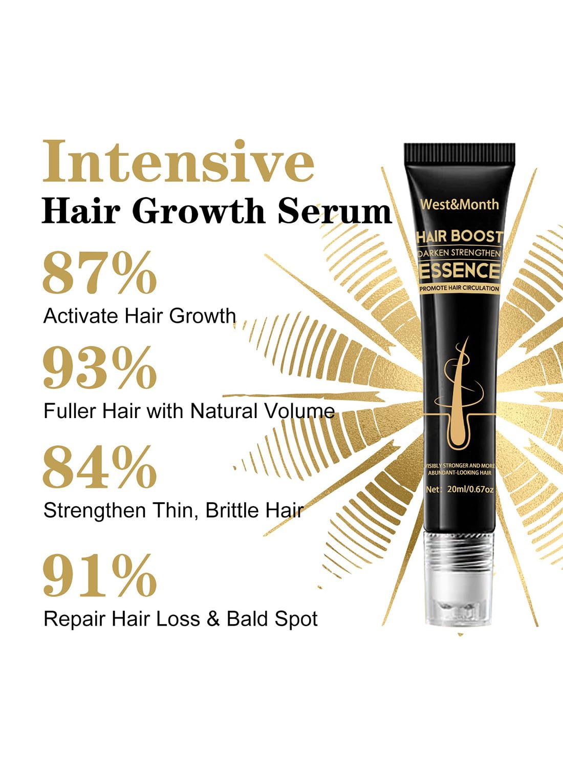 Hair Loss Treatment for Hair Growth, Anti Hair Loss Roll On Massage Hair Boost Essence, Darkens & Strengthens & Promotes Hair Circulation, Reduces Hair Loss, Restores Thin Hair 20ml