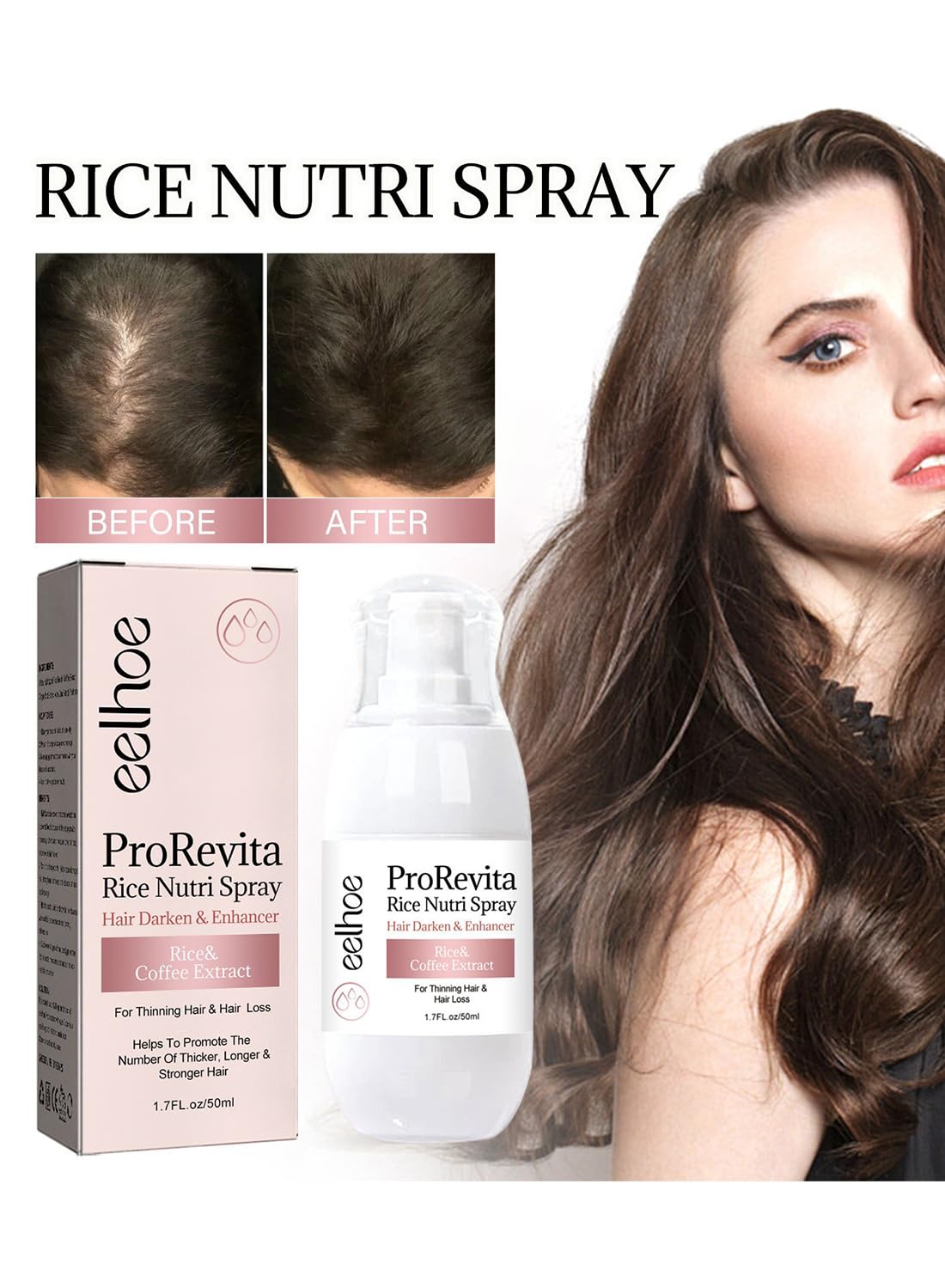 L&Wen Hair Helper Spray, Moisturizing Strengthening Hair Growth Spray for Thinning Hair, Anti Hair Loss Volumizing Rice Nutri Spray with Ginger Root Aloe Vera, Restore Dry Damaged Hair 50ml
