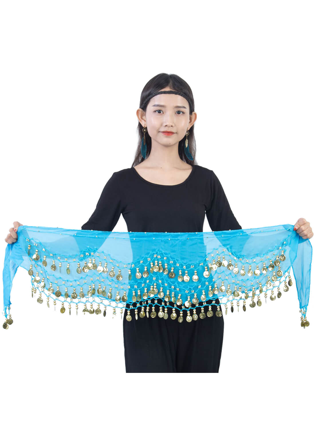 Belly Dance Hip Scarf with Gold Coins for Women