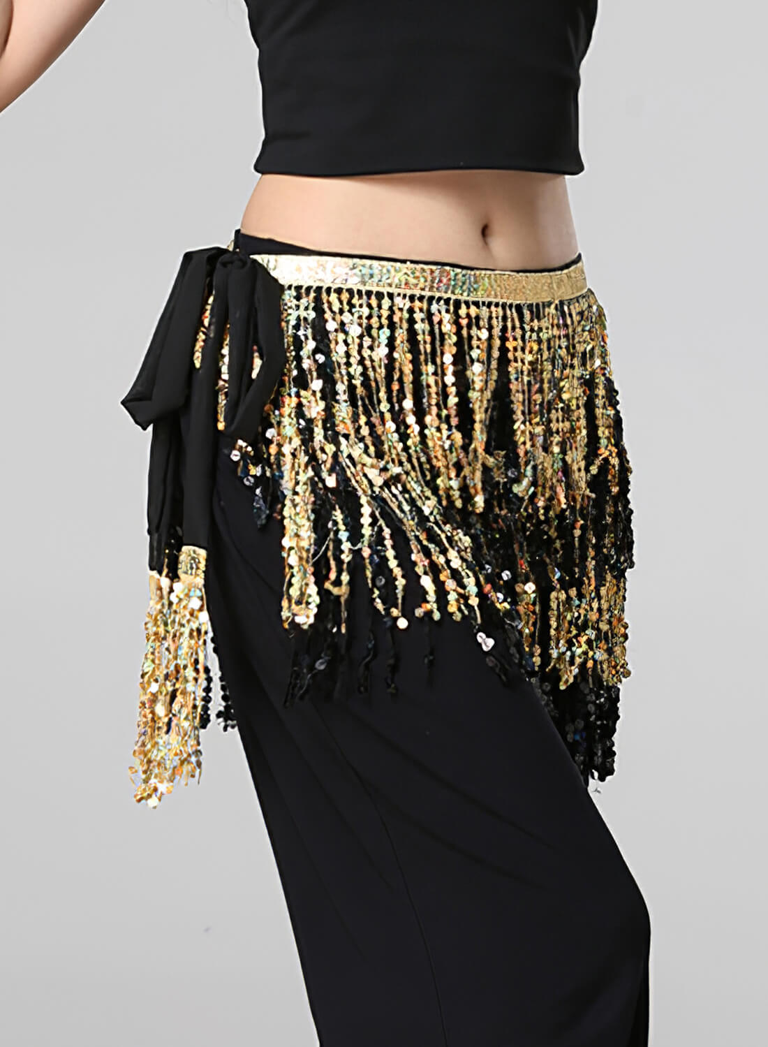 Belly Dance Hip Scarf with Four Layers of Sequined Tassels