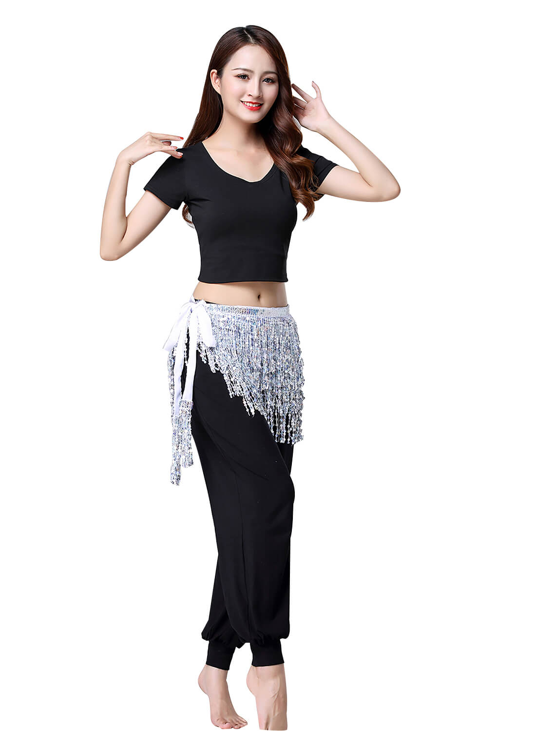 Belly Dance Hip Scarf with Four Layers of Sequined Tassels