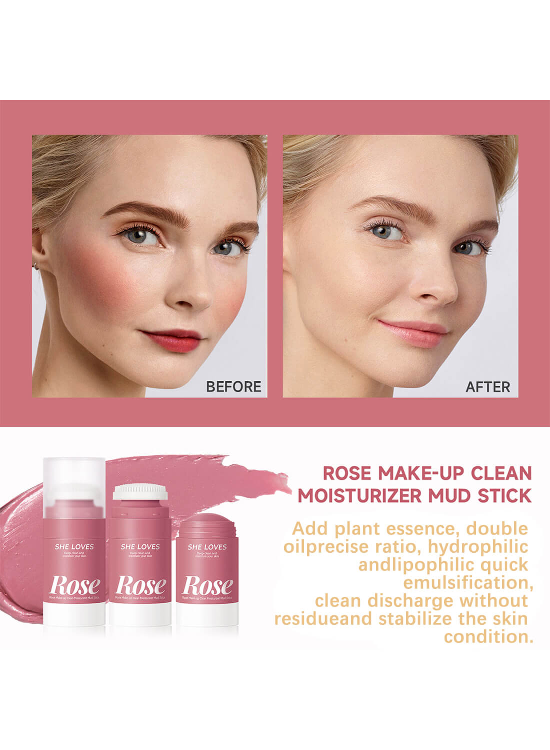 She Loves Rose Makeup Clean Moisturizer Mud Stick