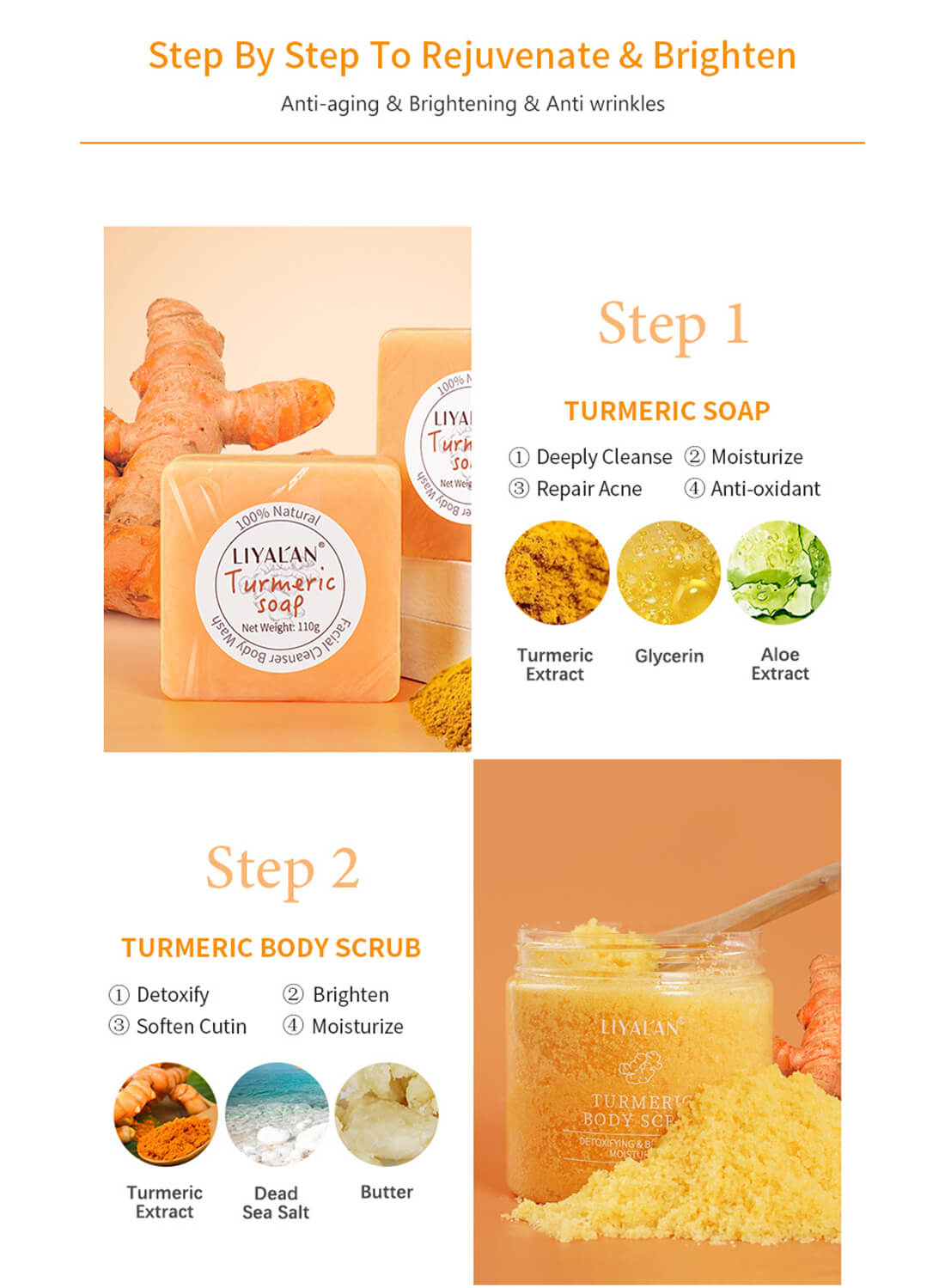 Liyalan 8Pcs Turmeric Skin Care Set