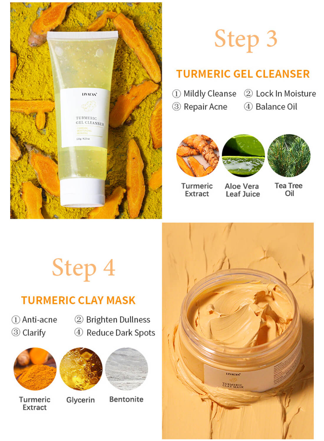 Liyalan 8Pcs Turmeric Skin Care Set