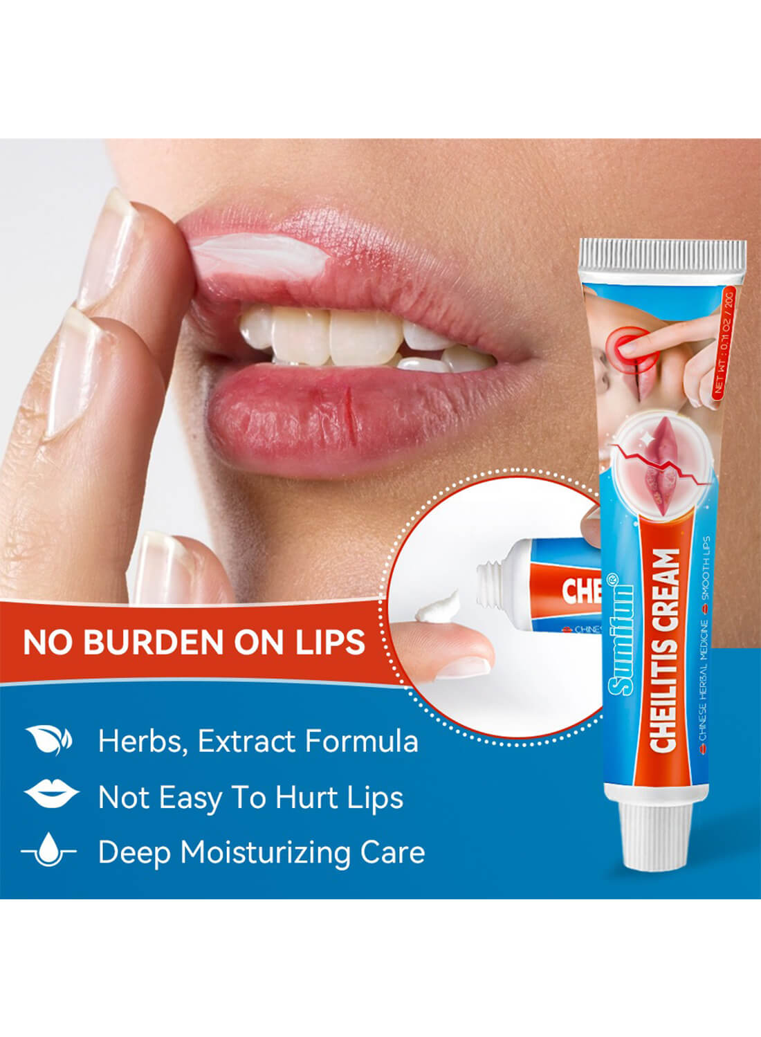 Cheilitis Cream, Lip Care for Dry Cracked Lips 20G