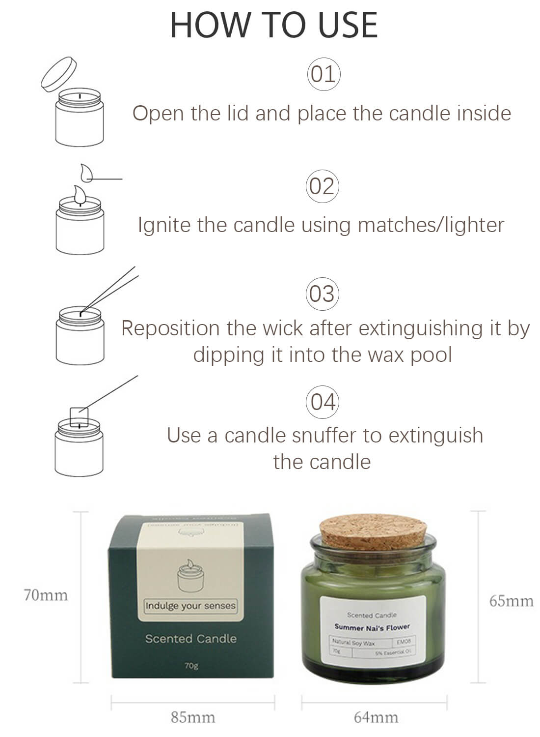 Scented Candles, 12 Hours of Burn Time 70g