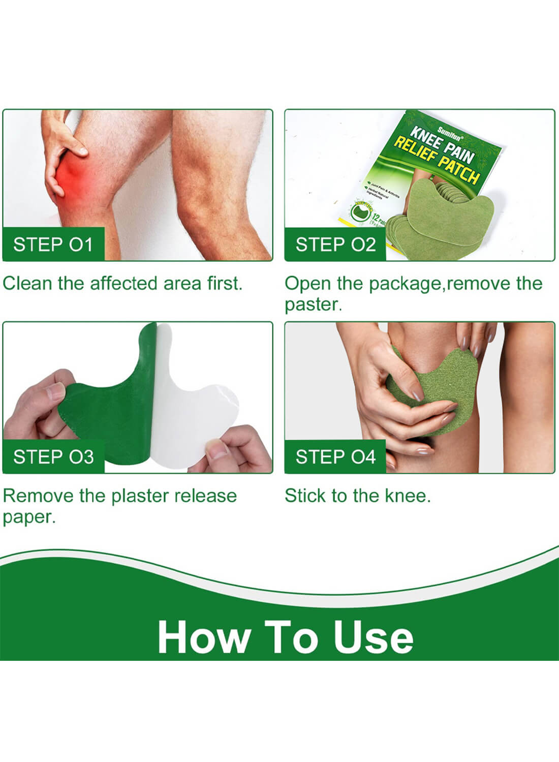 Knee Pain Relief Patch for Knee Back Neck Shoulder (12Pcs)