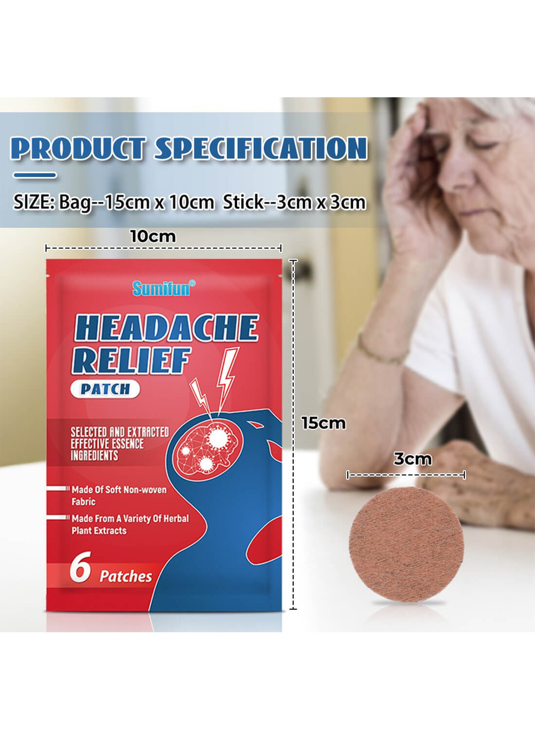 Headache Relief Patch for Body, Relieve Pain and Fatigue (6 Patches)