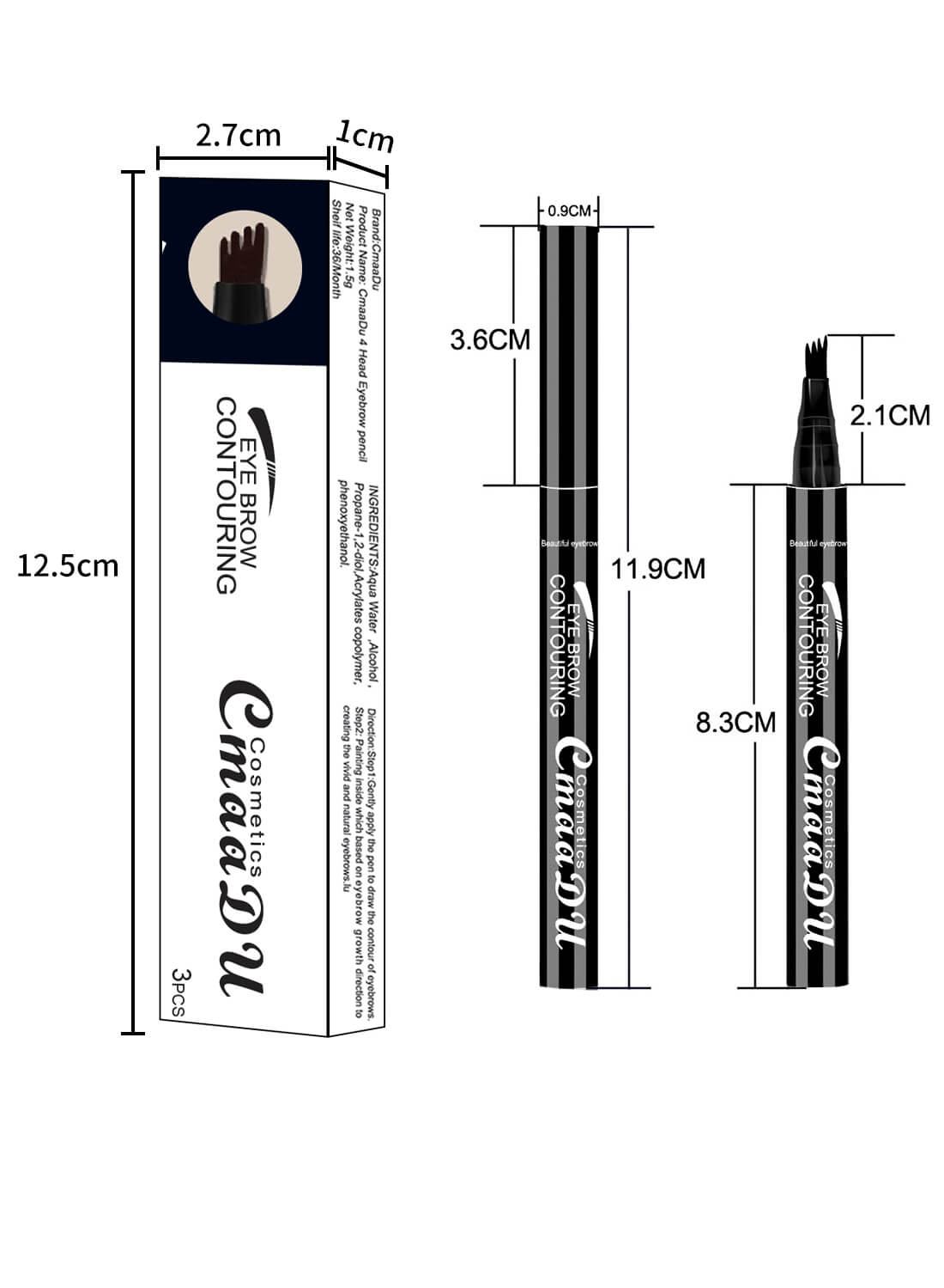 CmaaDu Eye Brow Contouring Eyebrow Pen 3pcs